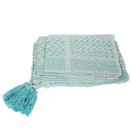 Aqua Patterned Cotton Throw - 150cm x 150cm