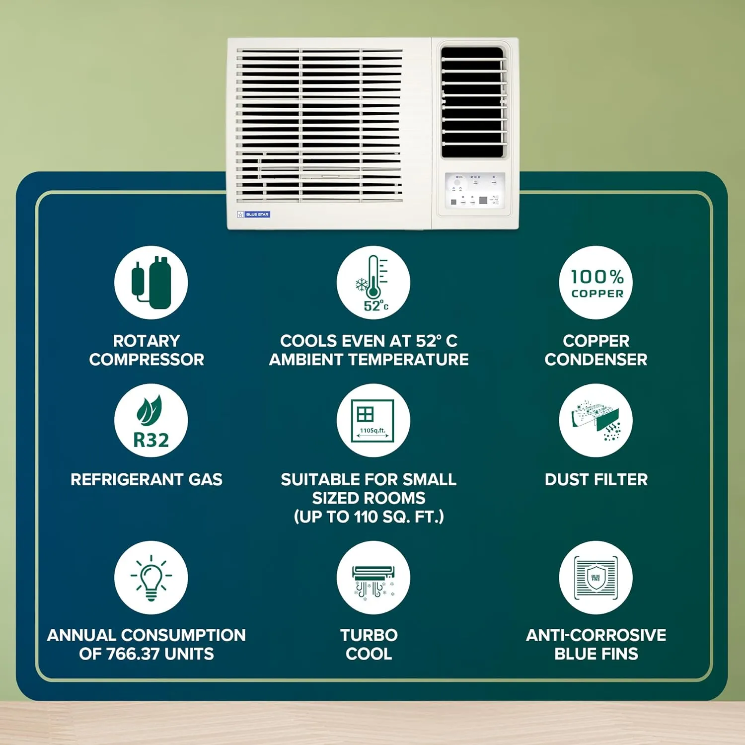Blue Star WFE312L 1 Ton 3 Star Window AC (2025 Model, White) | Turbo Cool | 100% Copper
