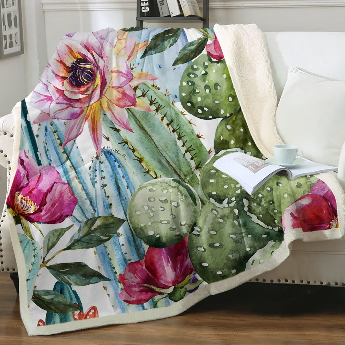 Colorful Cacti Soft Sherpa Blanket