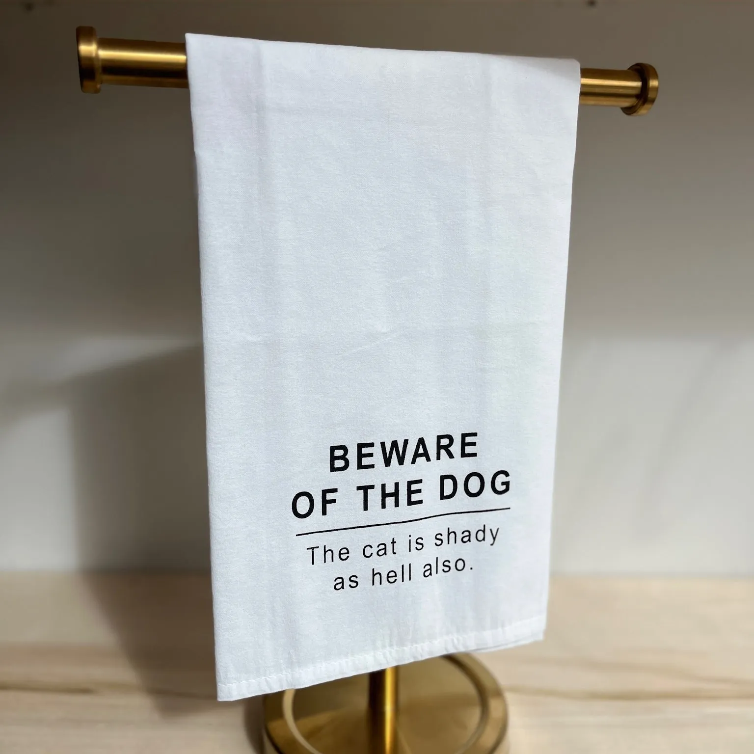 Funny Beware of Dog Tea Towel