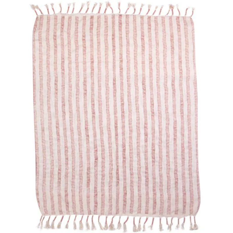 Hand Woven Coral Cotton Slub Printed Throw - 125cm x 150cm