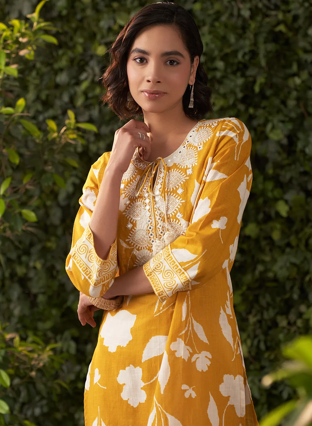 June Mustard Printed Rayon Co-ord Set for Women