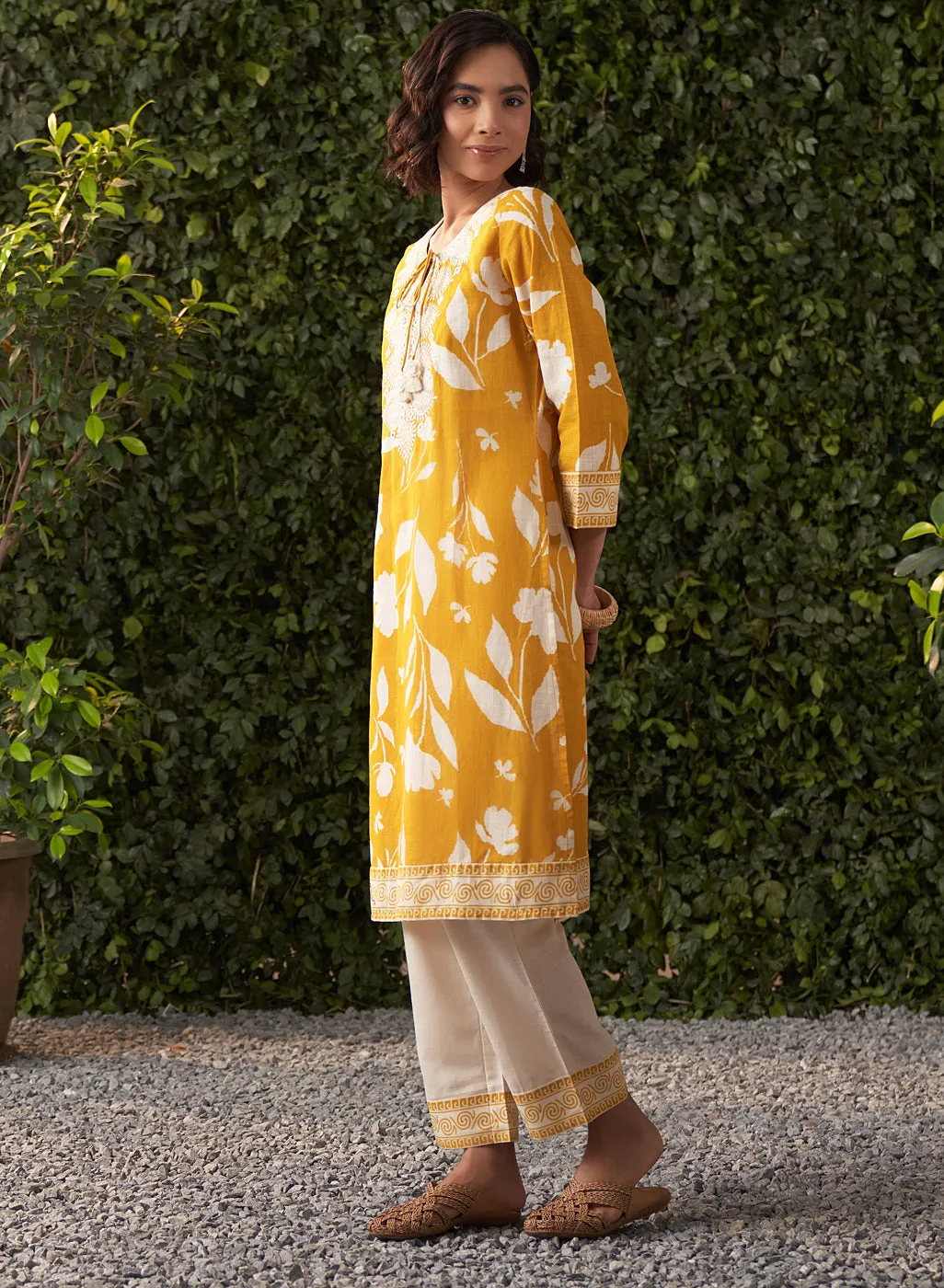 June Mustard Printed Rayon Co-ord Set for Women