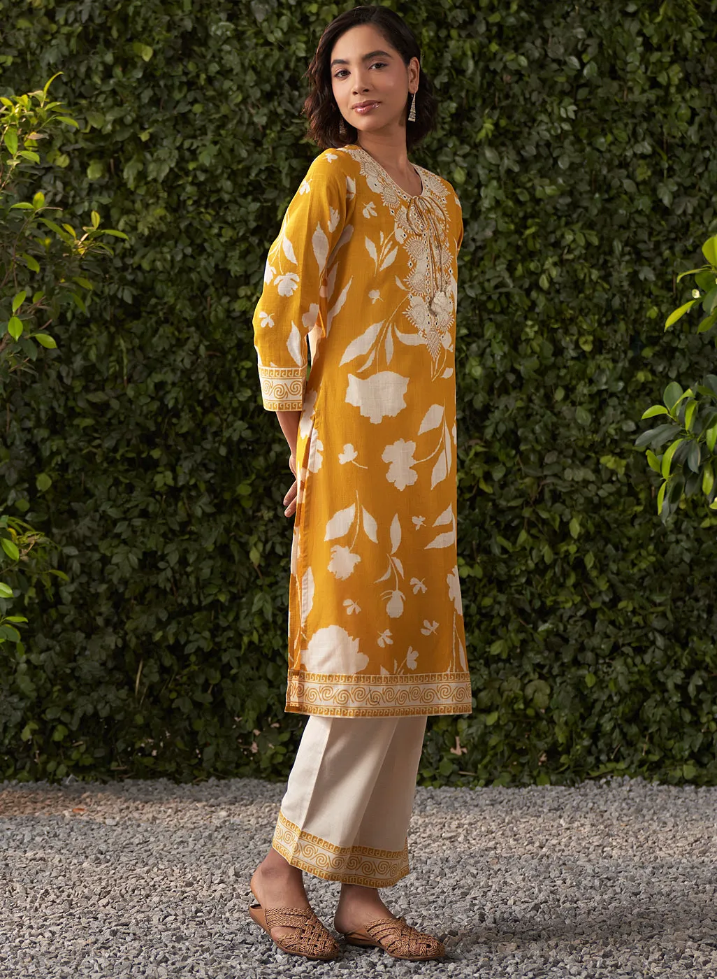June Mustard Printed Rayon Co-ord Set for Women