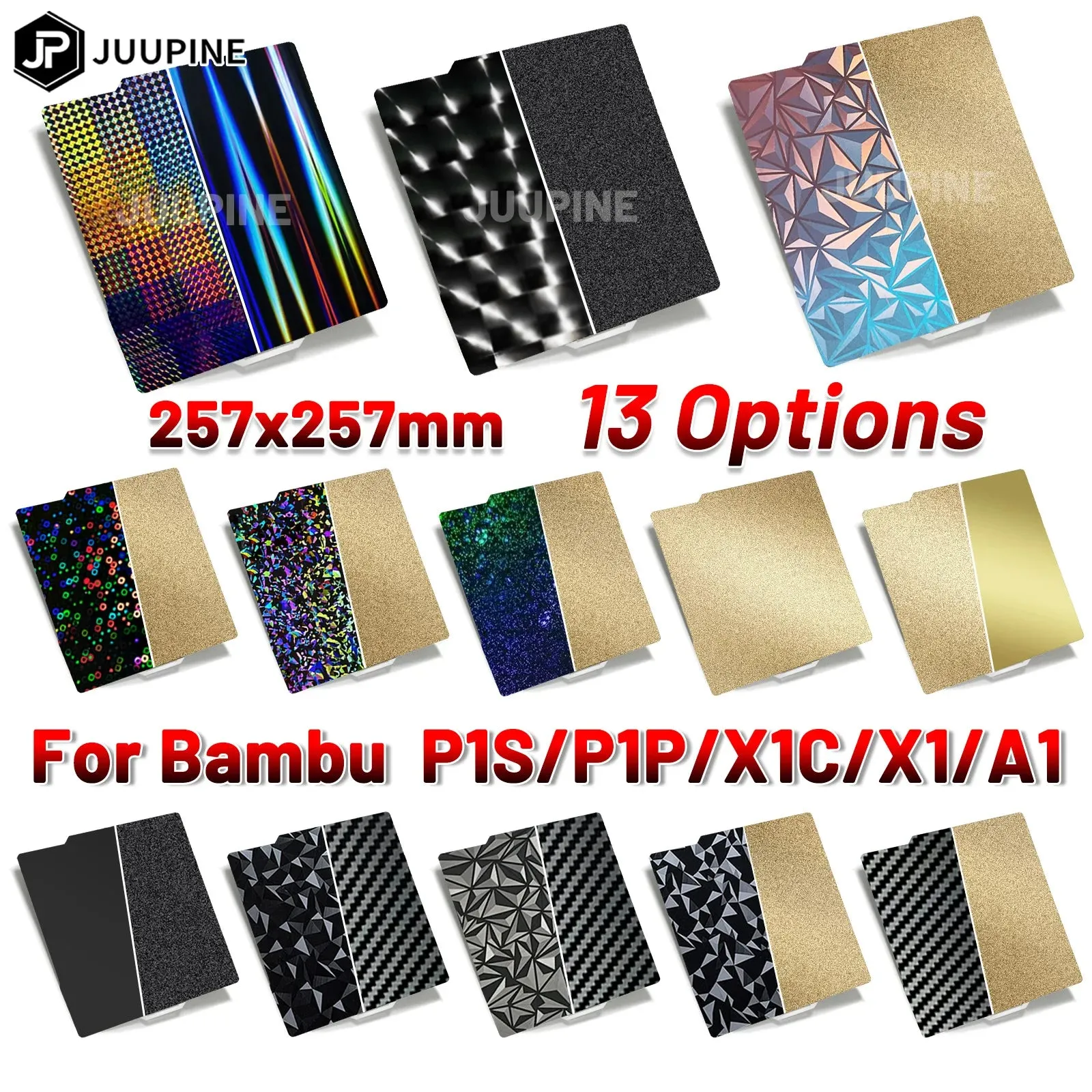 Juupine For Bambulab Build Plate P1s Spring Steel Sheet Pei Sheet 257x257 Build Plate P1s Bamboo Lab Bambulabs X1 Carbon X1 A1