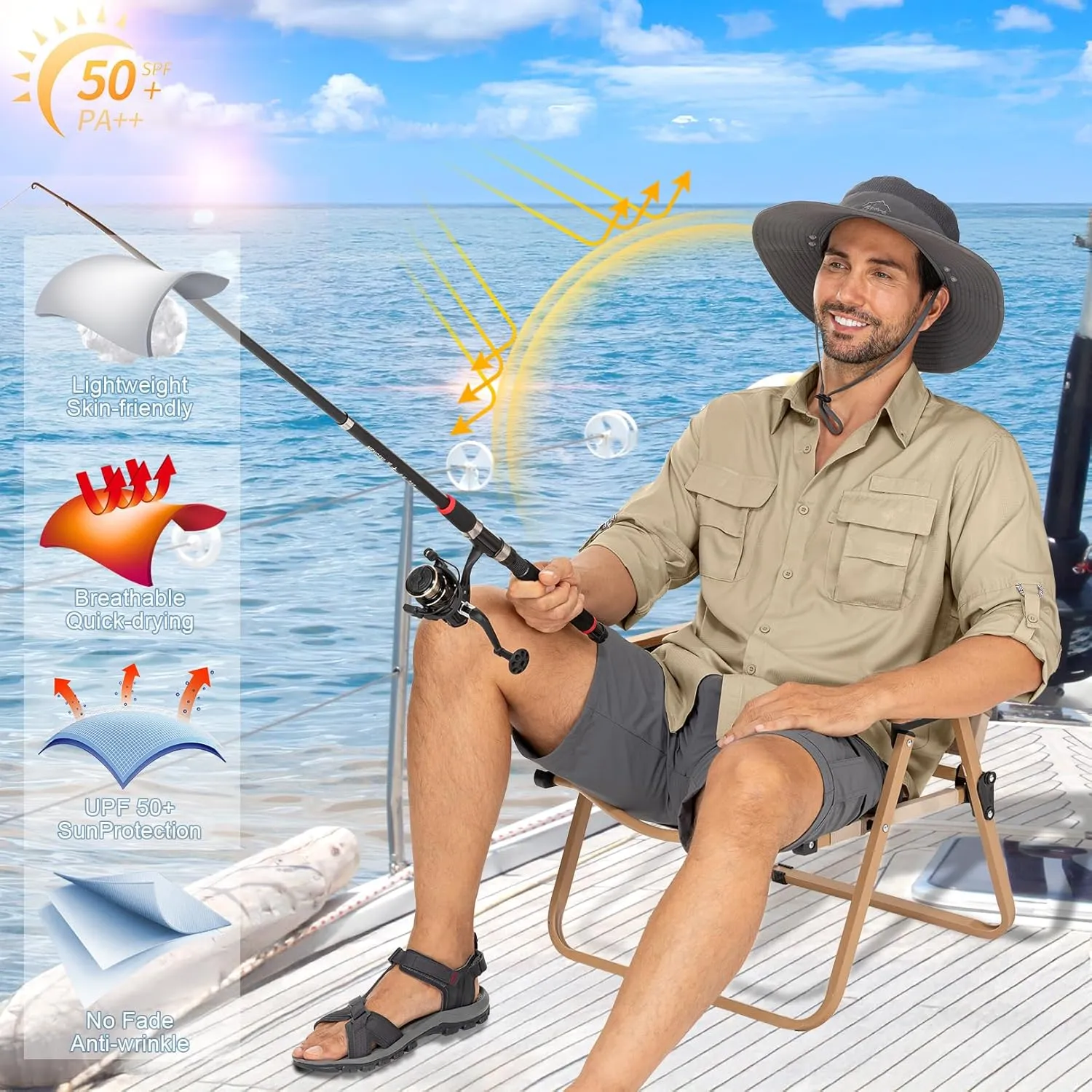 Mens Safari Shirts Long Sleeve UV Protection Hiking Fishing UPF 50  Quick Dry Camping Travel Shirts