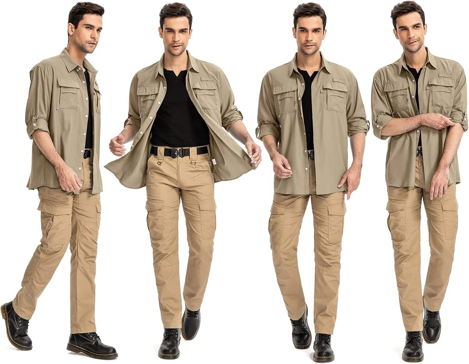 Mens Safari Shirts Long Sleeve UV Protection Hiking Fishing UPF 50  Quick Dry Camping Travel Shirts