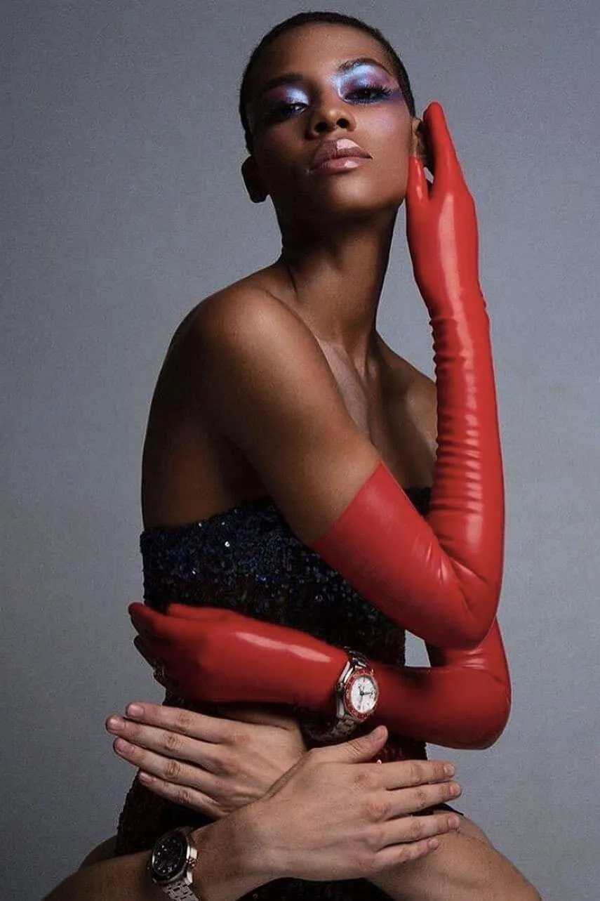 Omega Long Latex Opera Gloves  Scarlet Red