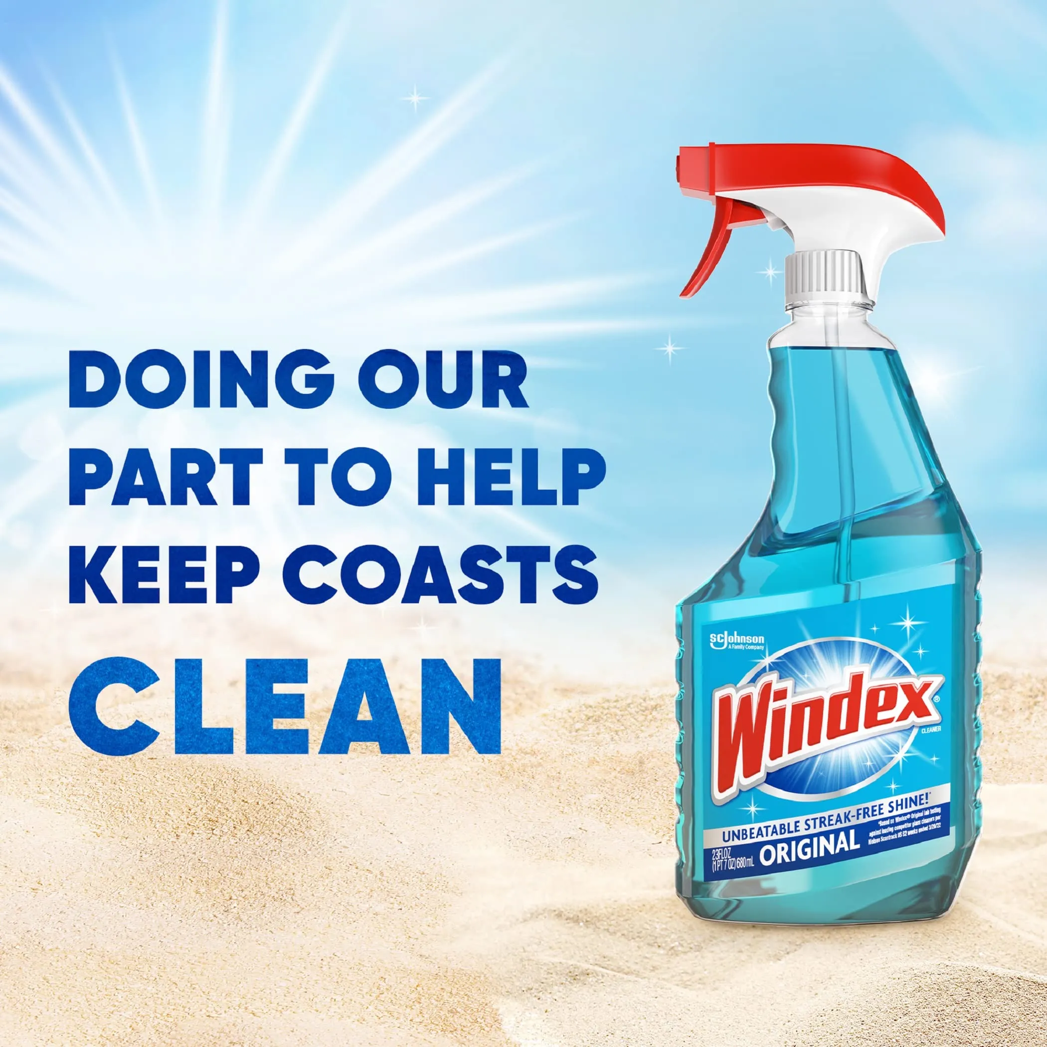 Windex Glass and Window Cleaner Spray Bottle, Bottle Made from 100% Recycled Plastic, Surface Cleaning Spray, Original Blue Scent, 23 Fl Oz (Pack of 6)